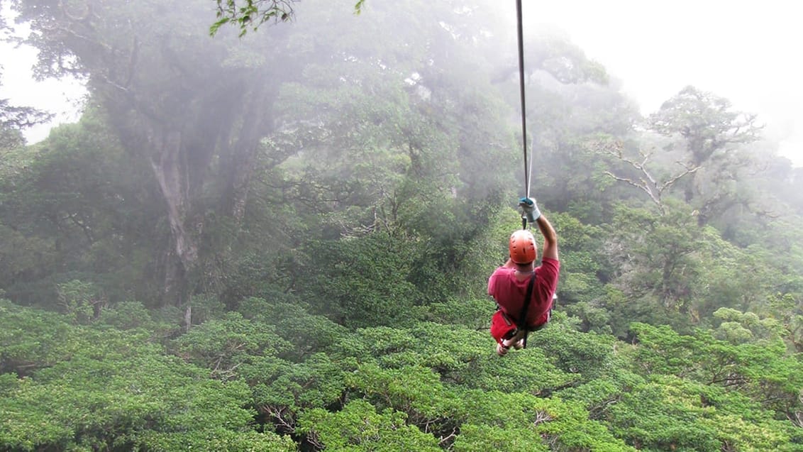 Tag på en sjov zip-lining tur i høj fart igennem Monterverdes tågeregnskov i Costa Rica