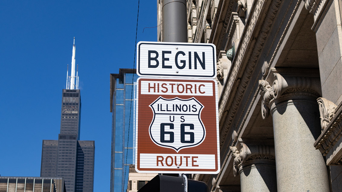 Route 66 begin, Chicago, USA